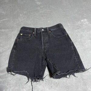 Levis Premium 501 Shorts Womens 26 Black Denim Button Fly Cutoff Frayed Hem Boho